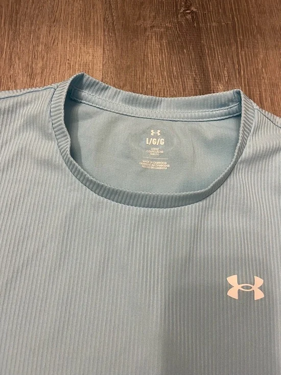 Women's Under Armour Tech Rib Light Blue Short Sleeve Tee- Size Large- Pre-owned - Picture 2 of 3